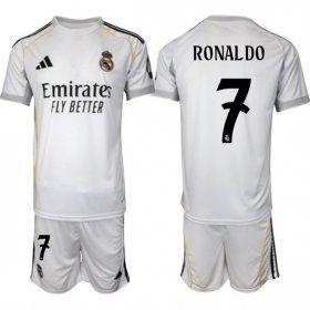 Cheap Youth Real Madrid #7 Ronaldo 25-26 White Home Soccer Jersey Suit