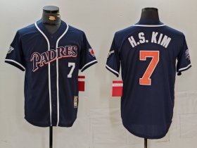 Cheap Men\'s San Diego Padres #7 Ha Seong Kim Navy Player Number Cooperstown Cool Base Jersey