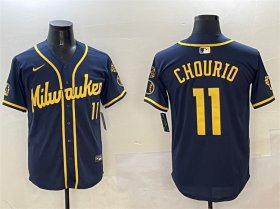 Men\'s Milwaukee Brewers #11 Jackson Chourio Navy With Home Patch Limited Stitched Baseball Jersey Cheap