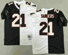 Men\'s Atlanta Falcons #21 Deion Sanders Black White Split 1992 Throwback Jersey