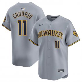 Cheap Men\'s Milwaukee Brewers #11 Jackson Chourio Grey 2024 Away Limited Stitched Baseball Jersey