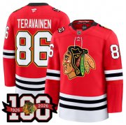 Cheap Men's Chicago Blackhawks #86 Teuvo Teravainen Red 2025 Home 100th Anniversary Stitched Hockey Jersey