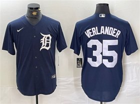 Wholesale Cheap Men\'s Detroit Tigers #35 Justin Verlander Navy Cool Base Stitched Baseball Jersey