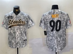 Cheap Men\'s Pittsburgh Steelers #90 T.J. Watt 2024 Arctic Camo Salute To Service Stitched Baseball Jersey