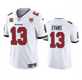 Men\'s Tampa Bay Buccaneers #13 Mike Evans White 2025 50th Anniversary Patch And 4-Star C Patch Vapor Untouchable Limited Football Stitched Jersey