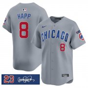 Men's Chicago Cubs #8 lan Happ Gray 'Ryne Sandberg Tribute' Vapor Limited V3 Stitched Baseball Jersey Cheap Wholesale