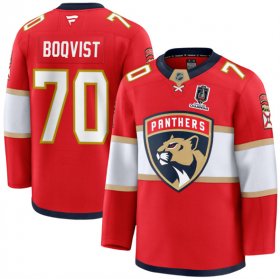 Men\'s Florida Panthers #70 Jesper Boqvist Red Home 2025 Stanley Cup Champions Patch Stitched Jersey