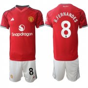 Cheap Men's Manchester United #8 Bruno Fernandes 2025-26 Red Home Soccer Jersey Suit