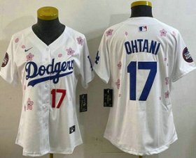 Women\'s Los Angeles Dodgers #17 Shohei Ohtani White 2025 Tokyo Series Limited Jersey Cheap