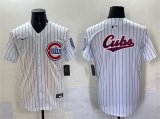 Cheap Men's Chicago Cubs Team Big Logo White Pinstripe 2nd Alternate Limited Stitched Baseball Jersey