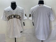 Men's Milwaukee Brewers Blank White Pinstripe 2025 With Patch Stitched Baseball Jersey Cheap Wholesale