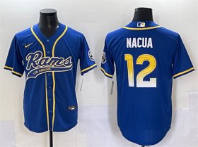 Cheap Men\'s Los Angeles Rams #12 Puka Nacua Royal Cool Base Stitched Baseball Jersey