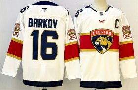 Men\'s Florida Panthers #16 Aleksander Barkov White 2024-25 Home With C Patch Stitched Hockey Jersey
