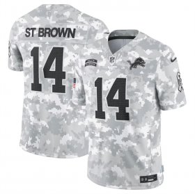 Men\'s Detroit Lions #14 Amon-Ra St. Brown 2024 Arctic Camo Salute To Service Limited Stitched Football Jersey