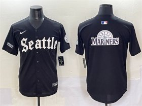 Cheap Men\'s Seattle Mariners Team Big Logo Black \'Deep Sea Gothic Edition\' Vapor Premier Limited Stitched Baseball Jersey