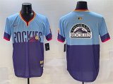 Cheap Men's Colorado Rockies Team Big Logo Purple Light Blue 2025 City Connect Limited Stitched Baseball Jersey