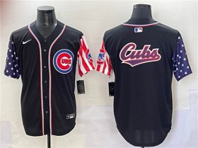 Men\'s Chicago Cubs Team Big Logo Black 2025 Independence Day Vapor Premier Limited Stitched Baseball Jersey