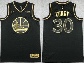 Wholesale Cheap Men\'s Golden State Warriors #30 Stephen Curry Black Gold Stitched Jersey