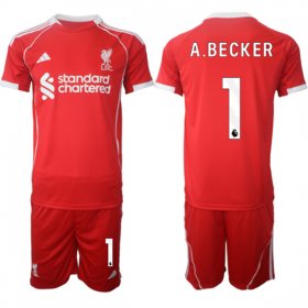 Men\'s Liverpool #1 Alisson Becker 2025 Red Home Soccer Jersey Suit