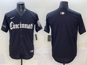 Men\'s Cincinnati Reds Blank Black \'Gothic Queen City Edition\' Vapor Premier Limited Stitched Baseball Jersey