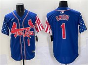 Cheap Men's St. Louis Cardinals #1 Ozzie Smith Royal Independence Day Vapor Premier Limited Stitched Baseball Jersey
