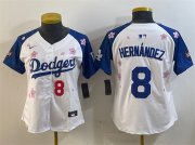 Cheap Women's Los Angeles Dodgers #8 Enrique Hernandez White Royal 2025 Tokyo Series Limited Stitched Baseball Jersey(Run Small)