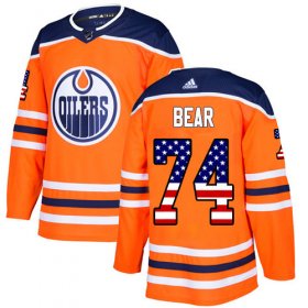 Wholesale Cheap Adidas Oilers #74 Ethan Bear Orange Home Authentic USA Flag Stitched NHL Jersey