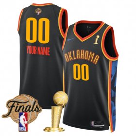 Men\'s Oklahoma City Thunder Active Player Custom Black 2025 Finals Patch And Finals Champions Patch City Edition Stitched Basketball Jersey
