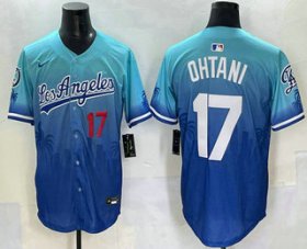 Men\'s Los Angeles Dodgers #17 Shohei Ohtani Blue 2025 City Connect Limited Stitched Jersey