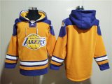 Wholesale Cheap Men's Los Angeles Lakers Blank Yellow Lace-Up Pullover Hoodie