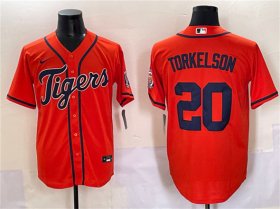 Cheap Men\'s Detroit Tigers #20 Spencer Torkelson Orange With Patch Cool Base Stitched Baseball Jersey