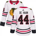 Wholesale Cheap Adidas Blackhawks #44 Calvin De Haan White Road Authentic Women's Stitched NHL Jersey