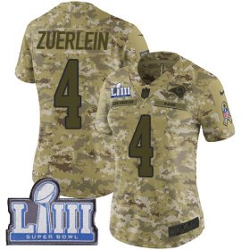 Wholesale Cheap Nike Rams #4 Greg Zuerlein Camo Super Bowl LIII Bound Women\'s Stitched NFL Limited 2018 Salute to Service Jersey