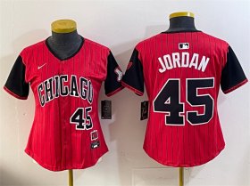 Women\'s Chicago White Sox #45 Michael Jordan Red Black 2025 City Connect Limited Stitched Baseball Jersey(Run Small) Cheap