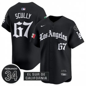 Men\'s Los Angeles Dodgers #67 Vin Scully Black Mexico 2025 LA Gothic Style With Fernando Patch Vapor Premier Limited Stitched Baseball Jersey Cheap