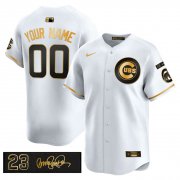 Men's Chicago Cubs Active Player Custom White Gold 'Ryne Sandberg Tribute' Vapor Limited V3 Stitched Baseball Jersey Cheap Wholesale