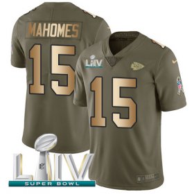 Wholesale Cheap Nike Chiefs #15 Patrick Mahomes Olive/Gold Super Bowl LIV 2020 Men\'s Stitched NFL Limited 2017 Salute To Service Jersey