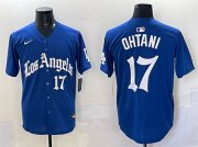 Men's Los Angeles Dodgers #17 Shohei Ohtani Blue 2025 LA Gothic Style With Fernando Patch Vapor Premier Limited Stitched Baseball Jersey Cheap Wholesale