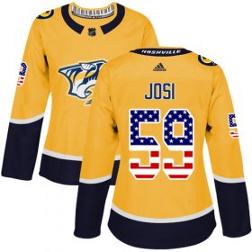 Wholesale Cheap Adidas Predators #59 Roman Josi Yellow Home Authentic USA Flag Women\'s Stitched NHL Jersey