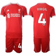 Men's Liverpool #4 Virgil 2025 Red Home Soccer Jersey Suit
