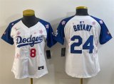 Cheap Women's Los Angeles Dodgers Front #8 Back #24 Kobe Bryant White Royal 2025 Tokyo Series Limited Stitched Baseball Jersey(Run Small)