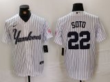 Cheap Men's New York Yankees #22 Juan Soto White Pinstripe Fashion Cool Base Jersey
