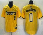 Cheap Men's Indiana Pacers #0 Tyrese Haliburton Yellow 2025 Finals Vapor Stitched Baseball Jersey