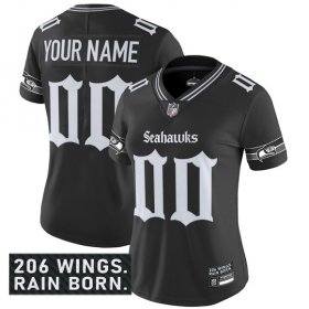 Women\'s Seattle Seahawks Active Player Custom Black 2025 F.U.S.E. \'Gothic Rain City Shadows Edition\' Vapor Untouchable Limited Football Stitched Jersey Cheap Wholesale