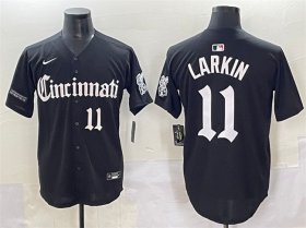 Men\'s Cincinnati Reds #11 Barry Larkin Black \'Gothic Queen City Edition\' Vapor Premier Limited Stitched Baseball Jersey