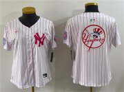 Cheap Youth New York Yankees Team Big Logo White Pink Pinstripe Limited Stitched Baseball Jersey