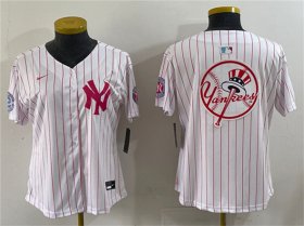 Cheap Youth New York Yankees Team Big Logo White Pink Pinstripe Limited Stitched Baseball Jersey