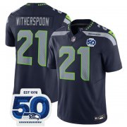 Men's Seattle Seahawks #21 Devon Witherspoon Navy 2025 F.U.S.E. 50th Anniversary Patch Vapor Limited Football Stitched Jersey Cheap Wholesale