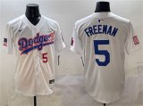Cheap Men's Los Angeles Dodgers #5 Freddie Freeman White With American Flag Patch Limited Stitched Baseball Jersey