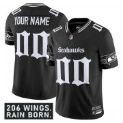 Men's Seattle Seahawks Active Player Custom Black 2025 F.U.S.E. 'Gothic Rain City Shadows Edition' Vapor Limited Stitched Jersey Cheap Wholesale